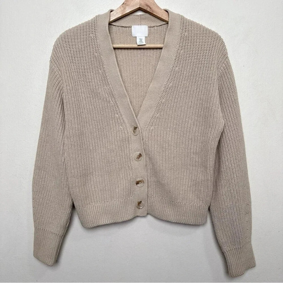 H&M Womens Xsmall Beige Ribbed Knit Cardigan - Picture 1 of 13